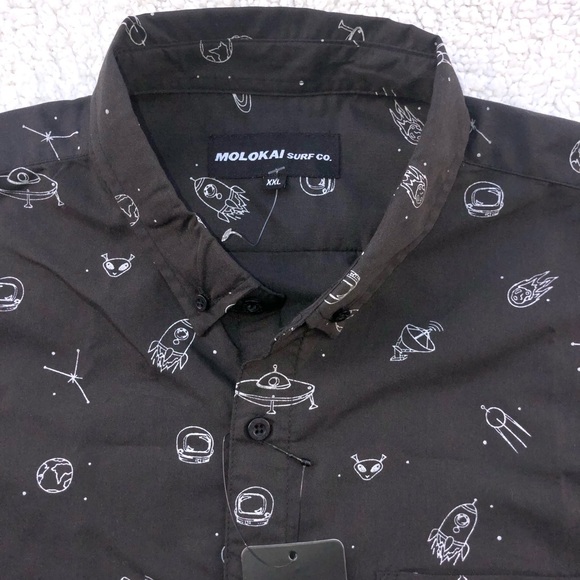 Molokai shirt button down alien outer space spaceship rocket print men’s XXL NWT - Picture 3 of 9